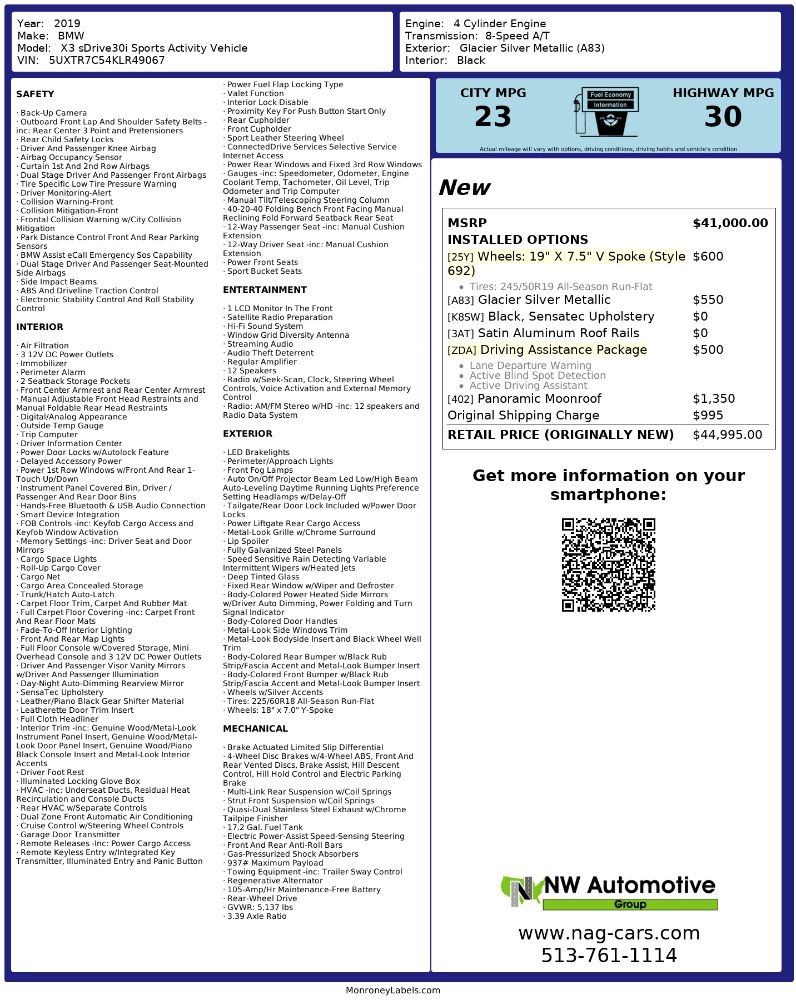 BMW X3 sDrive30i Sports Activity Vehicle 2019