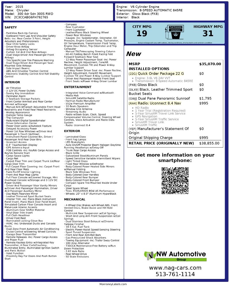 Chrysler 300 4dr Sdn 300S RWD 2015