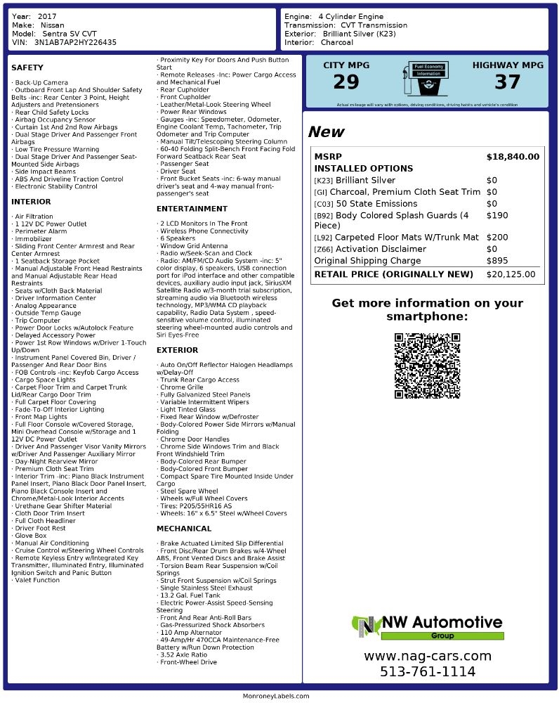 Nissan Sentra SV CVT 2017