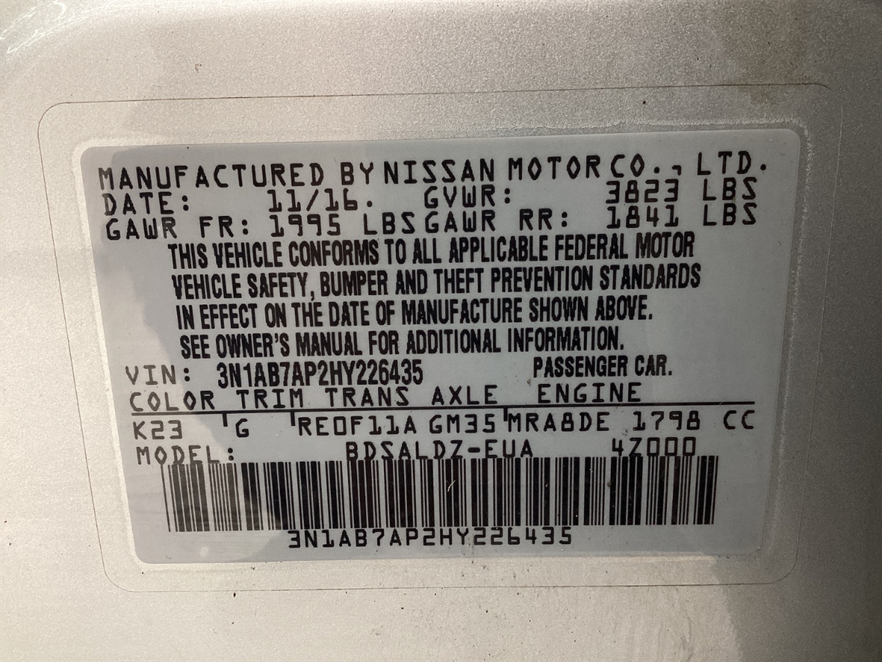 Nissan Sentra SV CVT 2017