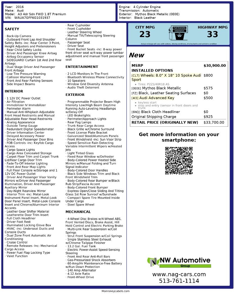 Audi A3 4dr Sdn FWD 1.8T Premium 2016