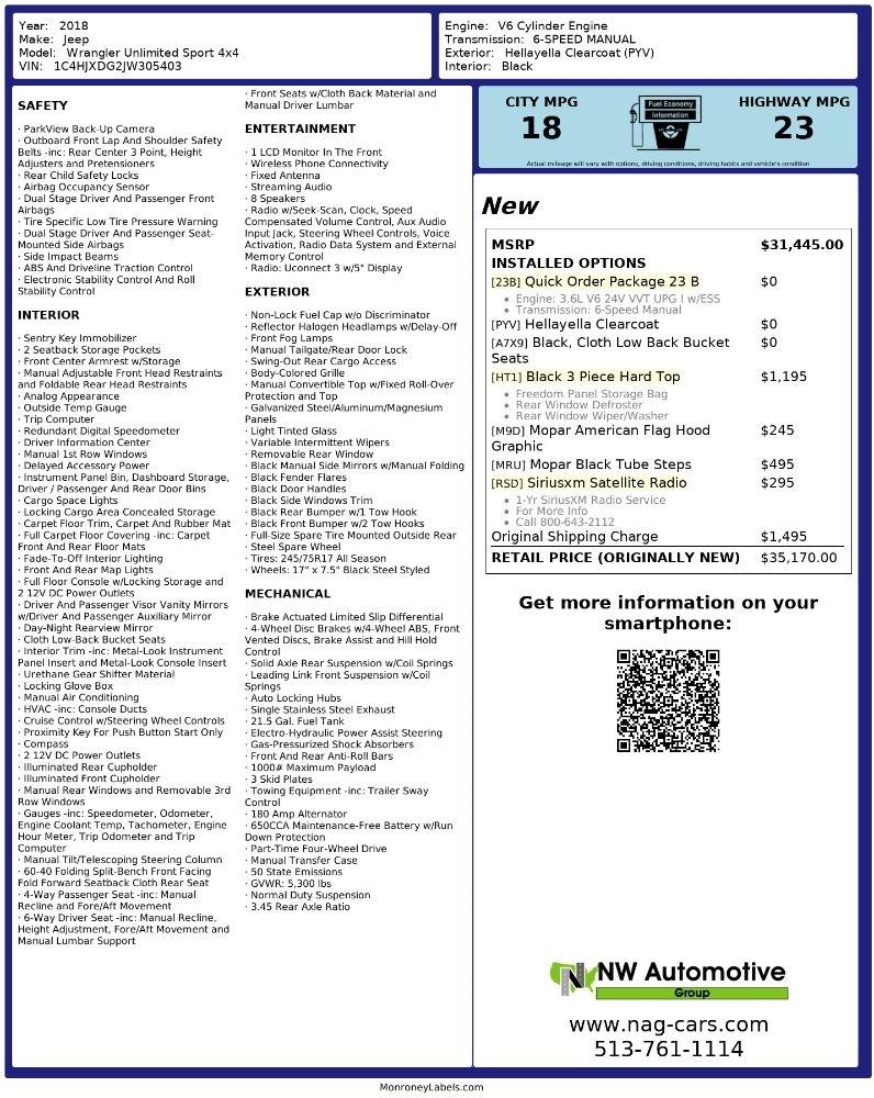 Jeep Wrangler Unlimited Sport 4x4 2018