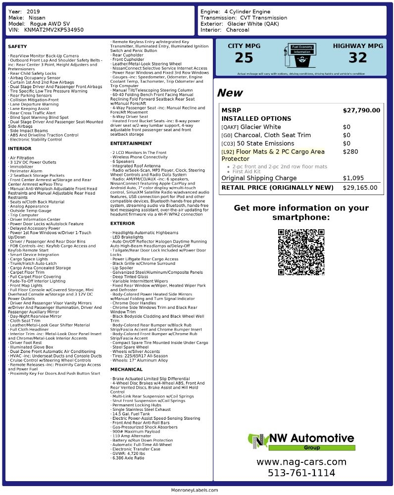 Nissan Rogue AWD SV 2019