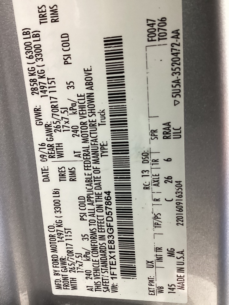 Ford 150 4WD SuperCab 145" XLT 2016