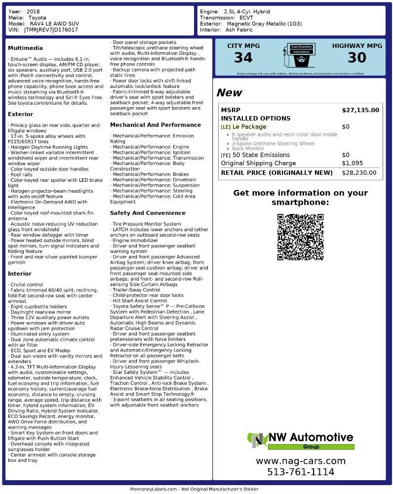 Toyota RAV4 Hybrid LE AWD (Natl) 2018