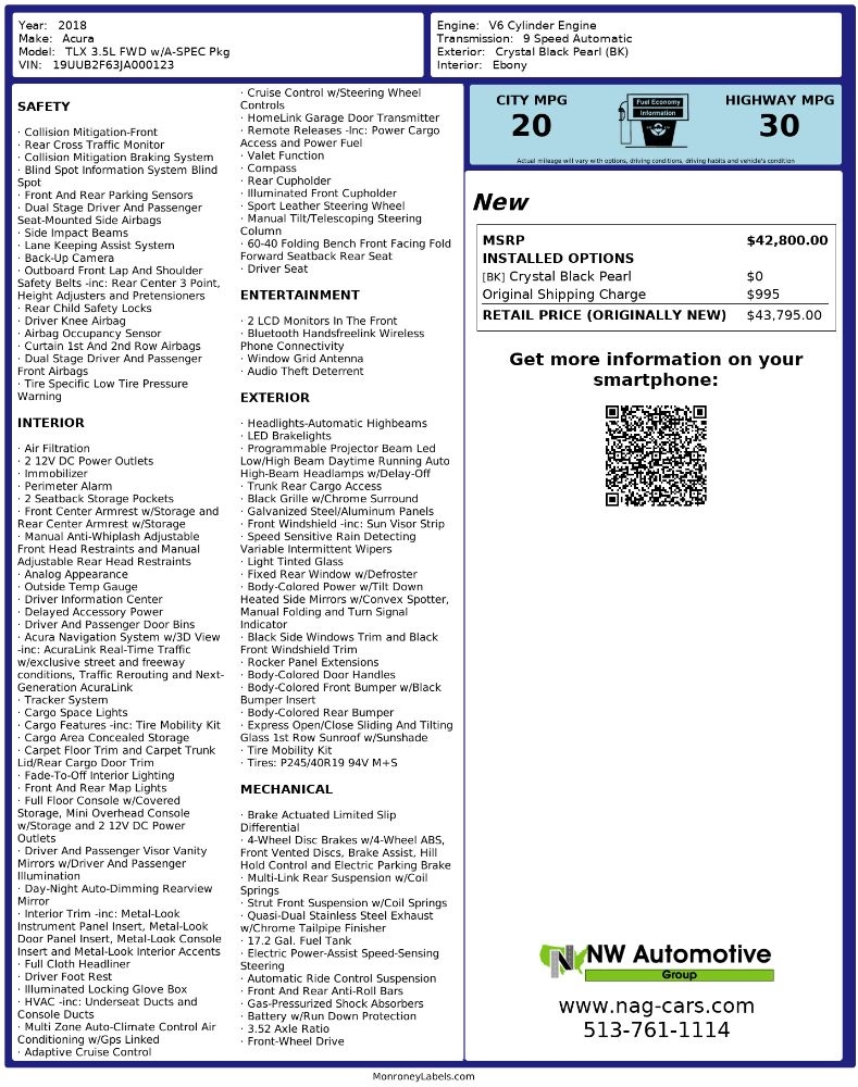 Acura TLX 3.5L FWD w/A-SPEC Pkg 2018