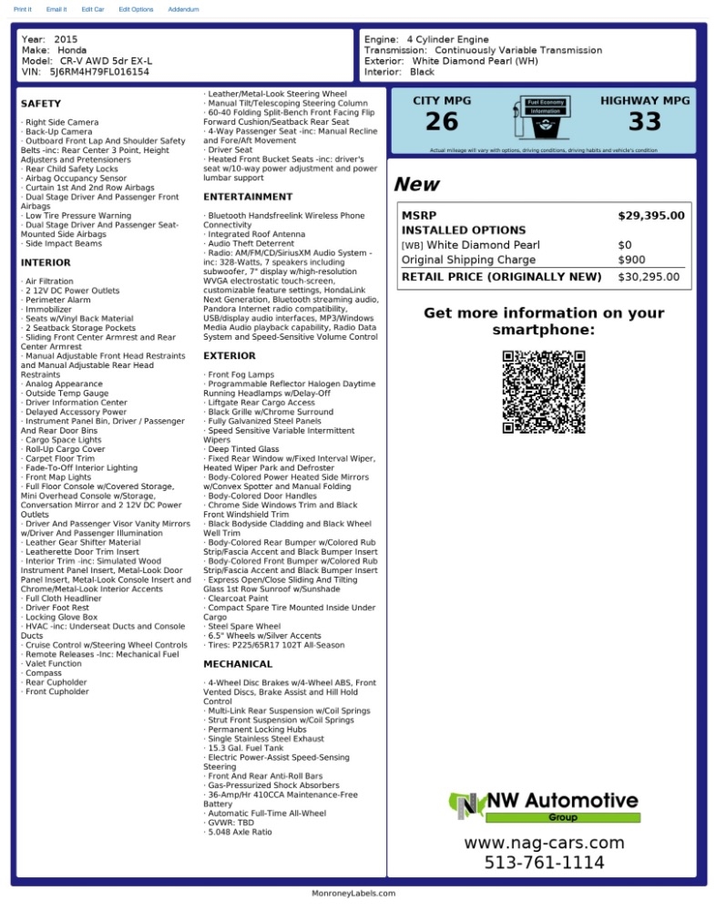 Honda CR-V AWD 5dr EX-L 2015