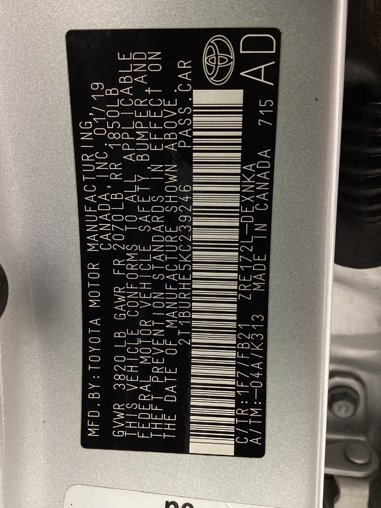 Toyota Corolla XLE CVT (Natl) 2019