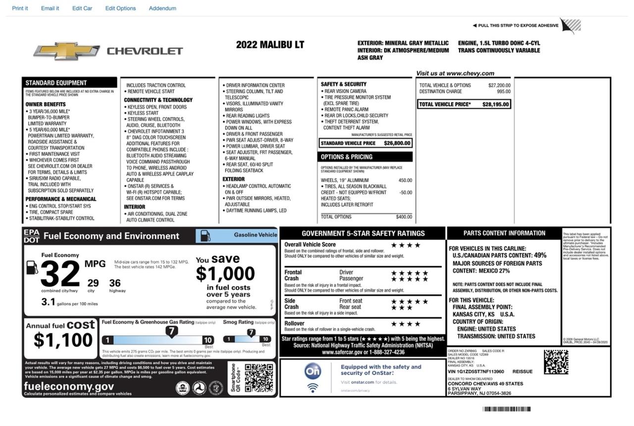 Chevrolet Malibu 4dr Sdn LT 2022