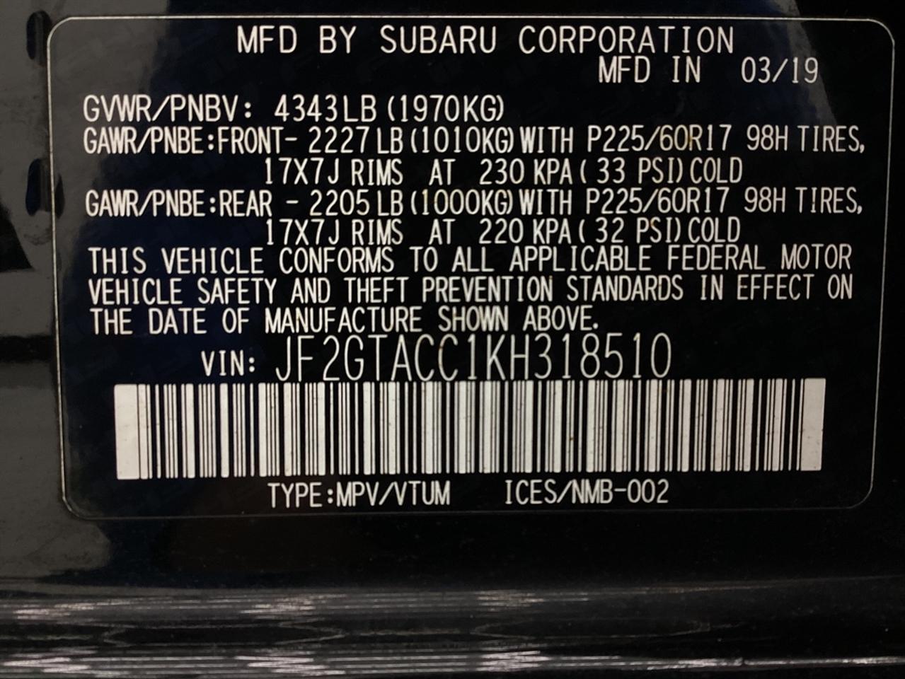 Subaru Crosstrek 2.0i Premium CVT 2019