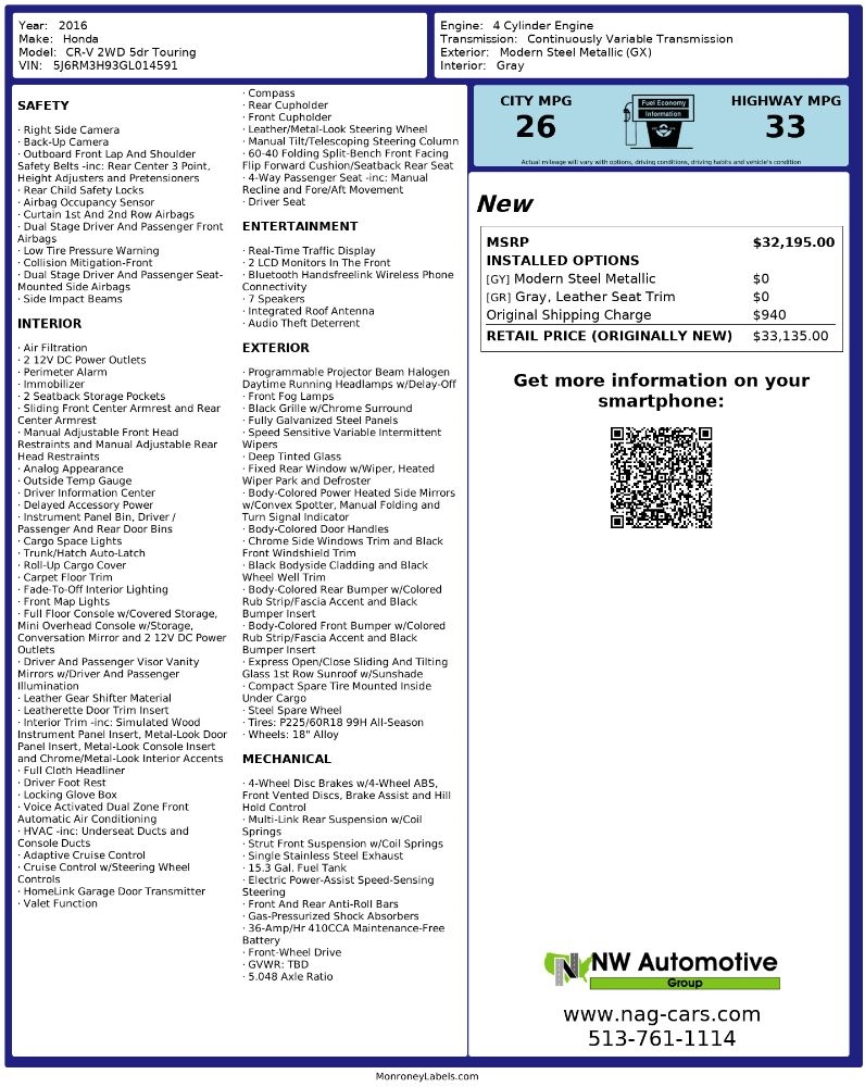 Honda CR-V 2WD 5dr Touring 2016