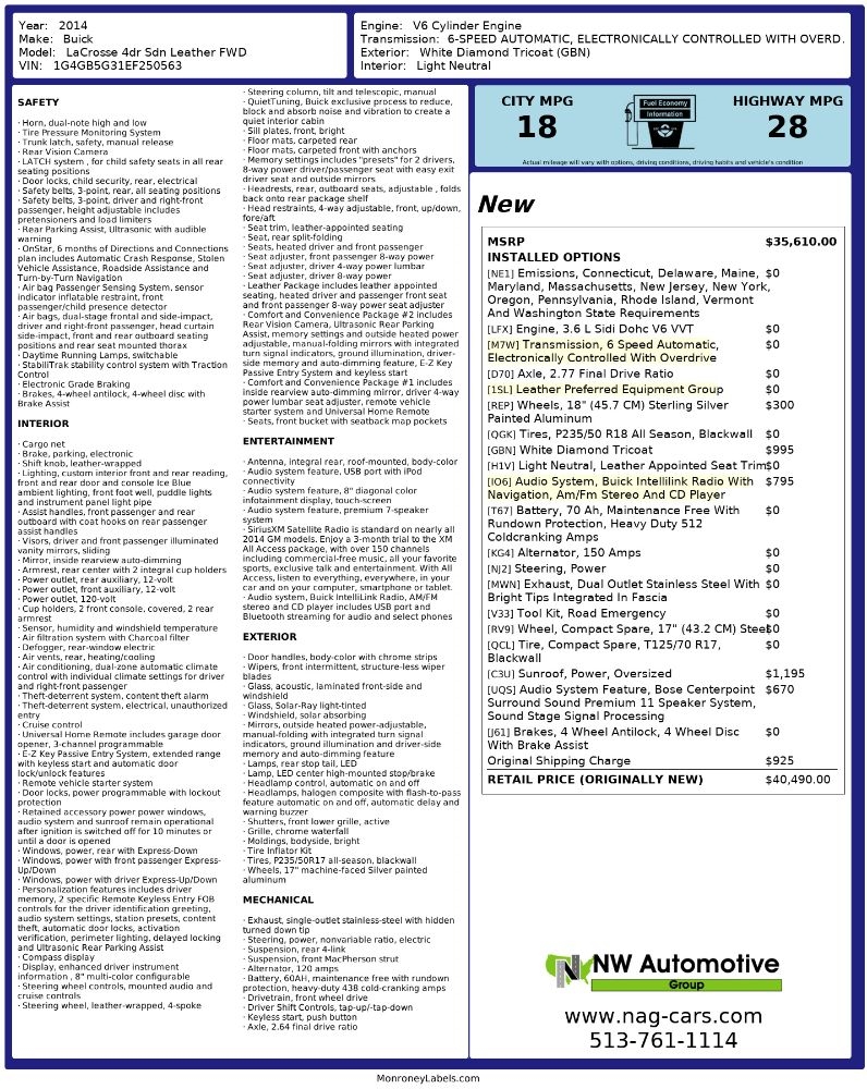 Buick LaCrosse 4dr Sdn Leather FWD 2014