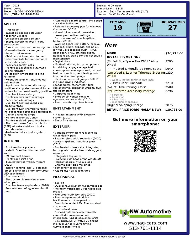 Lexus ES 350 4dr Sdn 2011