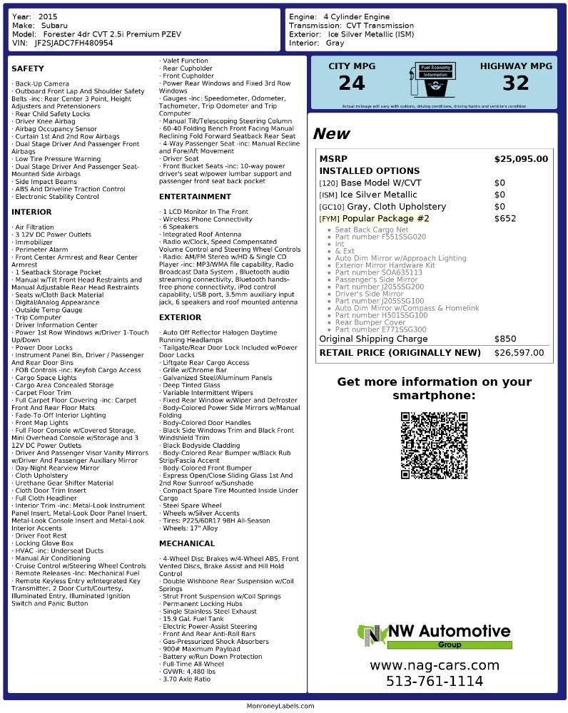 Subaru Forester 4dr CVT 2.5i Premium PZEV 2015