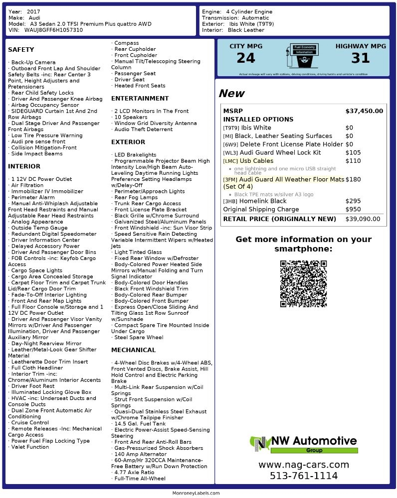 Audi A3 Sedan 2.0 TFSI Premium Plus quattro AWD 2017