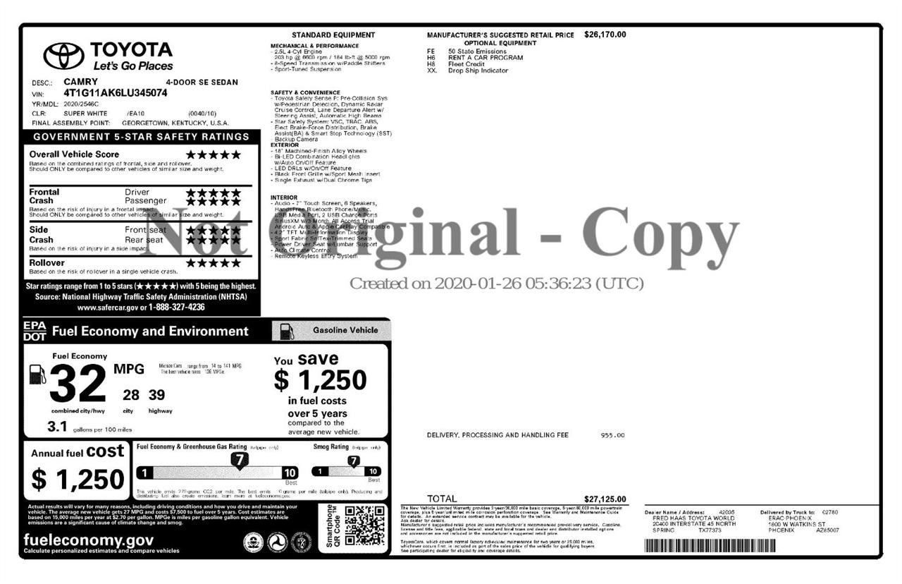 Toyota Camry SE Auto (Natl) 2020