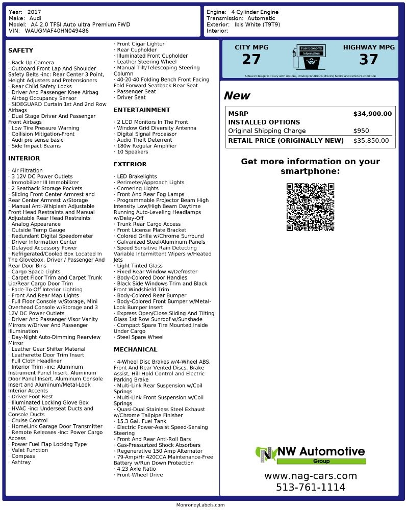 Audi A4 2.0 TFSI Auto ultra Premium FWD 2017