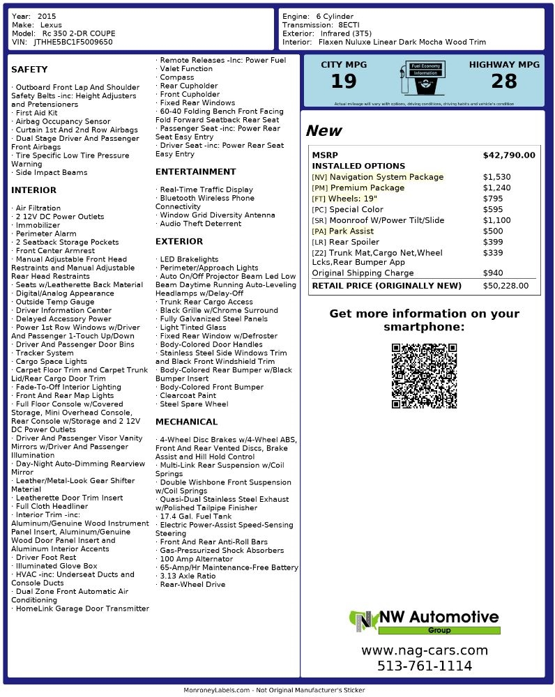 Lexus RC 350 2dr Cpe RWD 2015