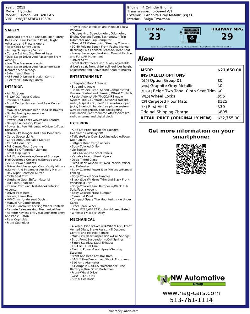 Hyundai Tucson FWD 4dr GLS 2015