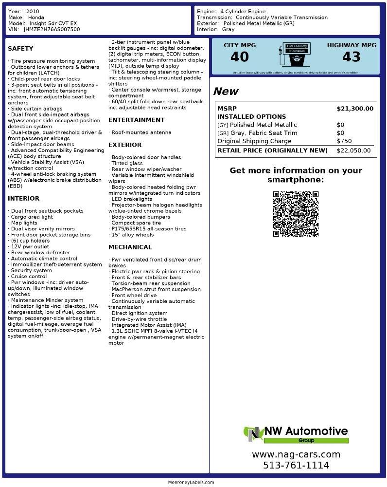 Honda Insight 5dr CVT EX 2010