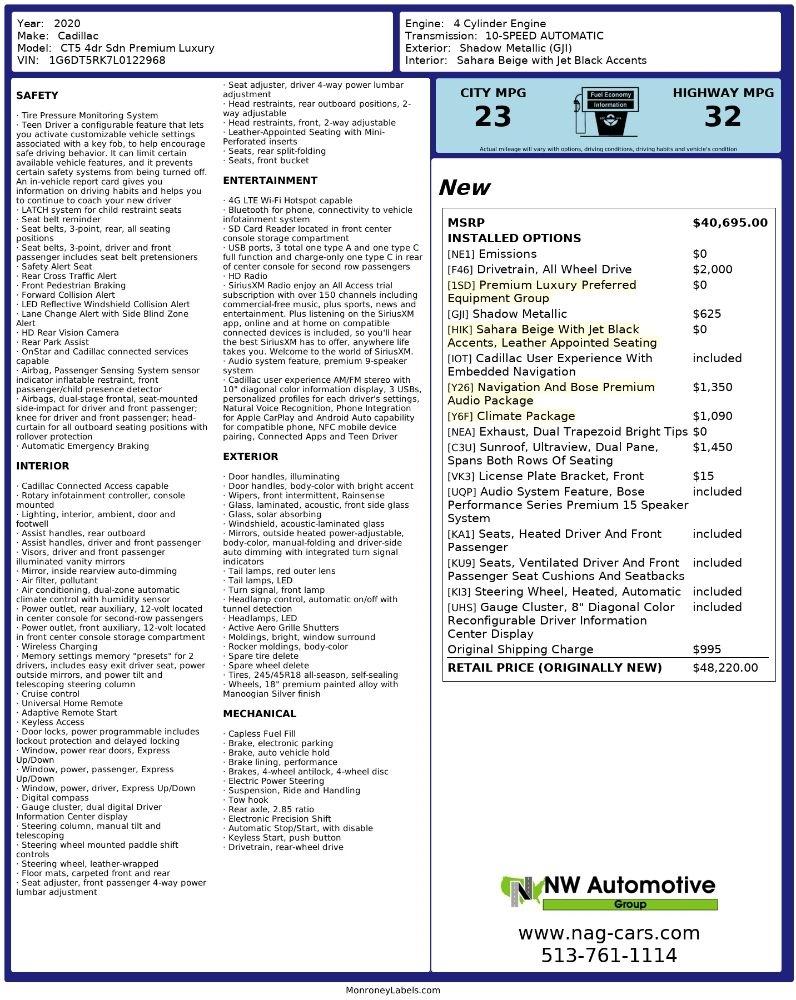 Cadillac CT5 4dr Sdn Premium Luxury 2020