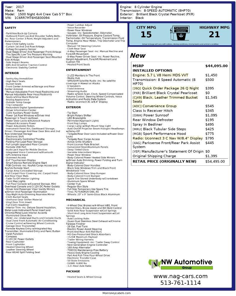 RAM 1500 Night 4x4 Crew Cab 5'7" Box 2017