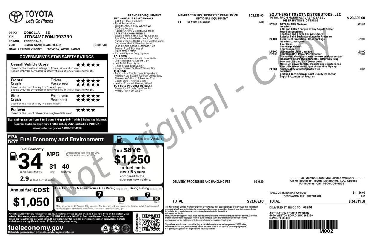Toyota Corolla SE Nightshade CVT (Natl) 2022