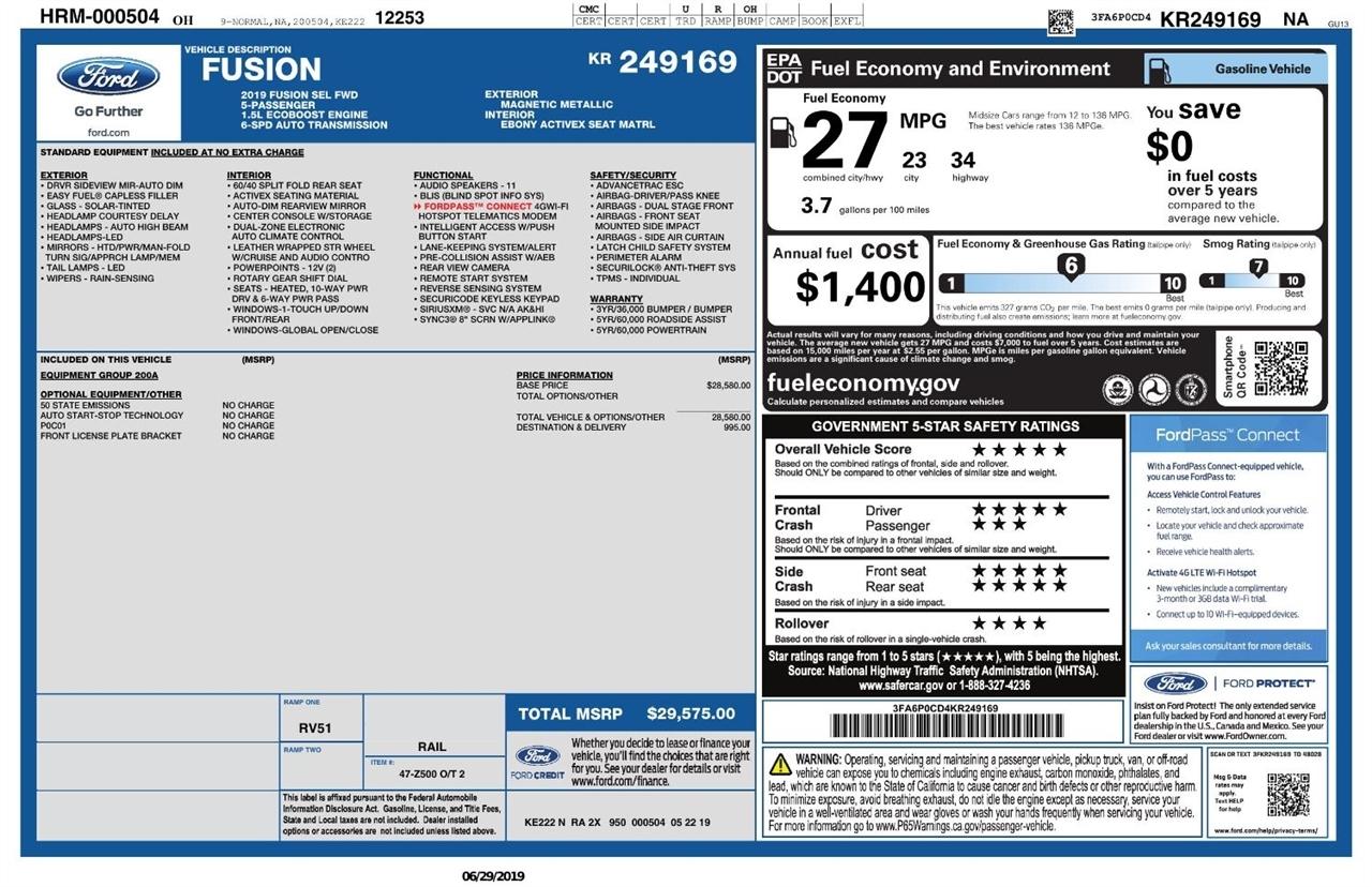 Ford Fusion SEL FWD 2019