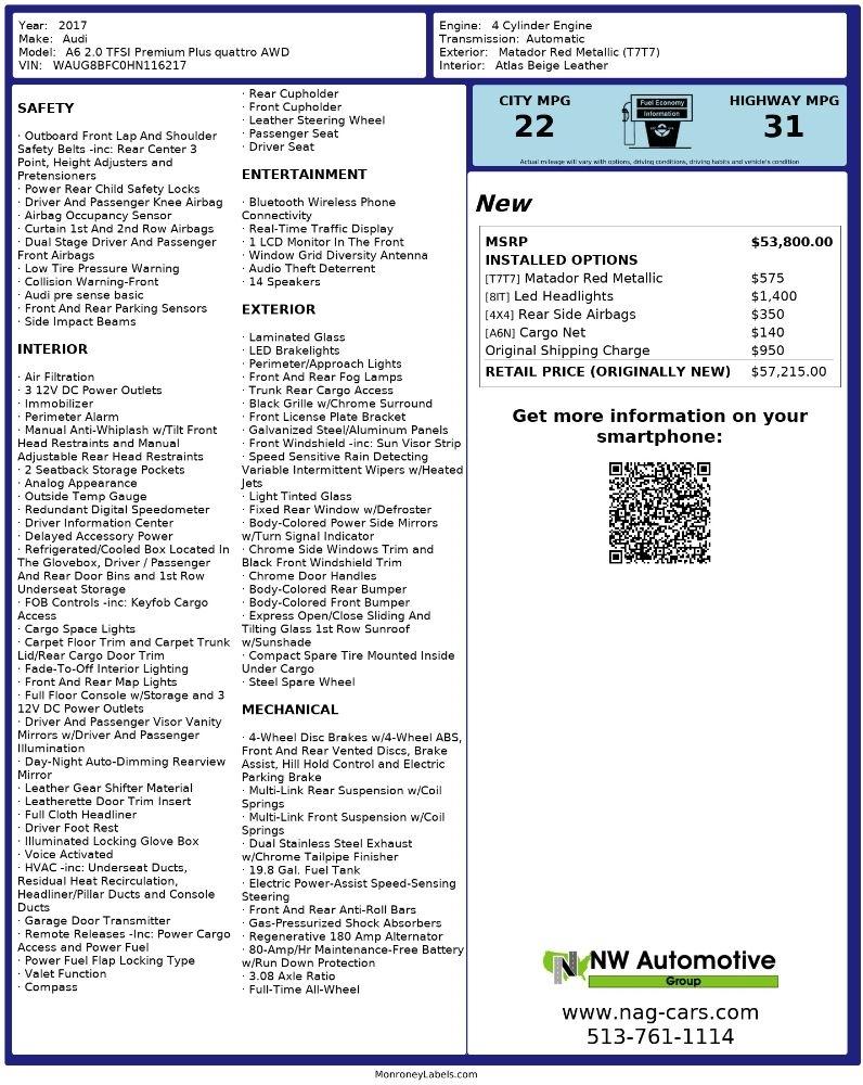 Audi A6 2.0 TFSI Premium Plus quattro AWD 2017