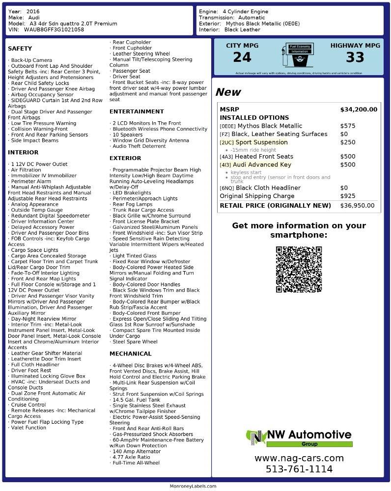 Audi A3 4dr Sdn quattro 2.0T Premium 2016