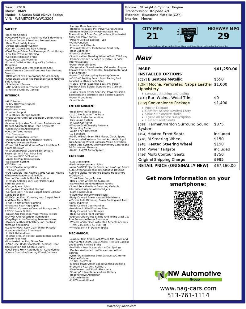 BMW 5 Series 540i xDrive Sedan 2019