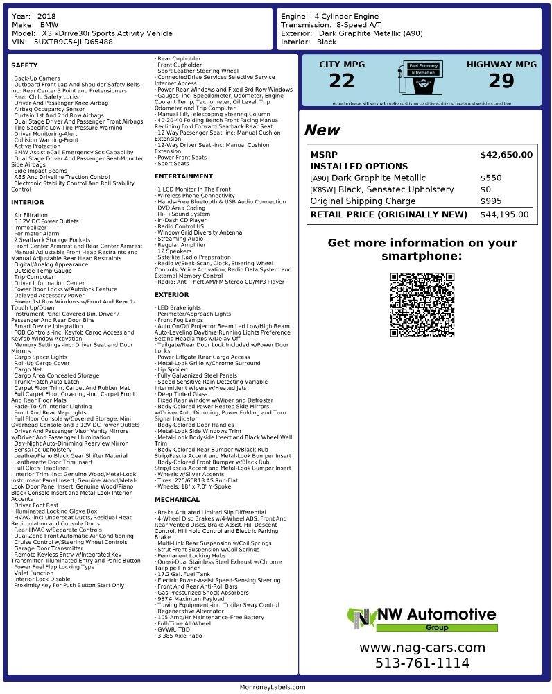 BMW X3 xDrive30i Sports Activity Vehicle 2018