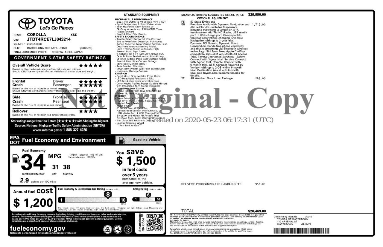 Toyota Corolla XSE CVT (Natl) 2020