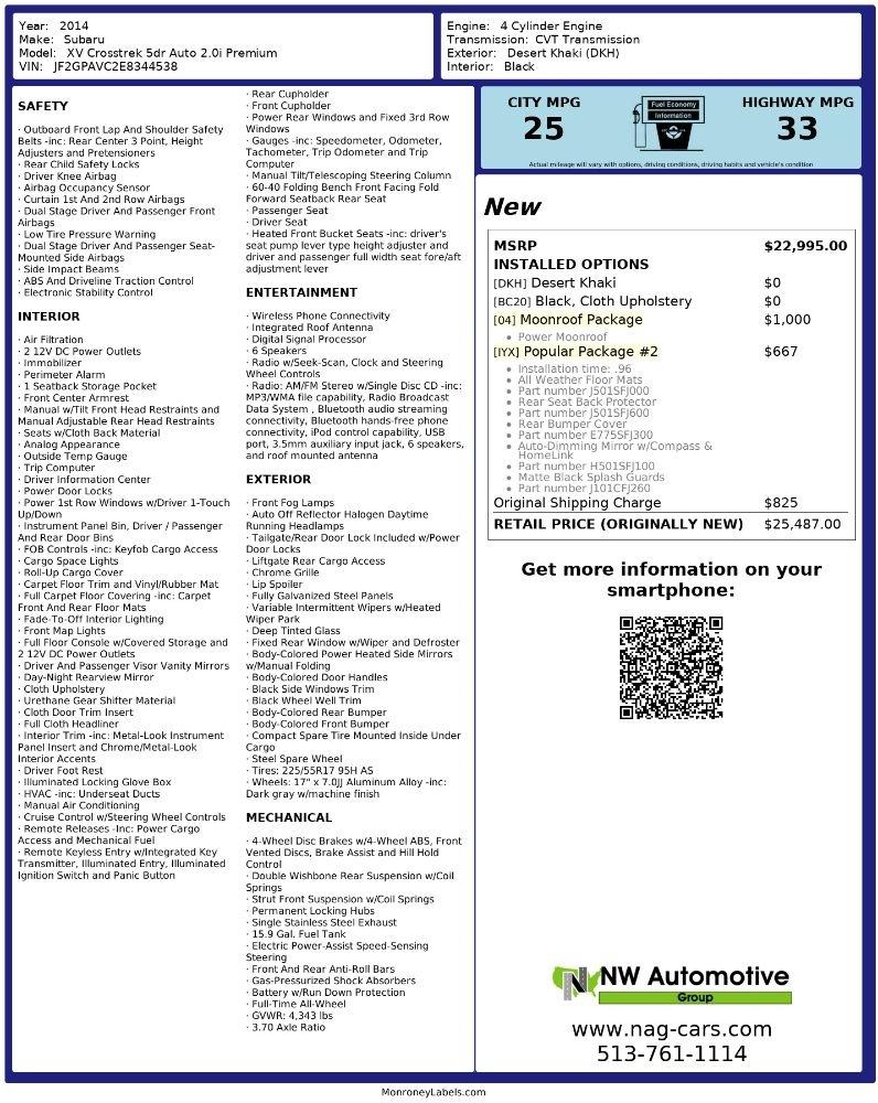 Subaru XV Crosstrek 5dr Auto 2.0i Premium 2014