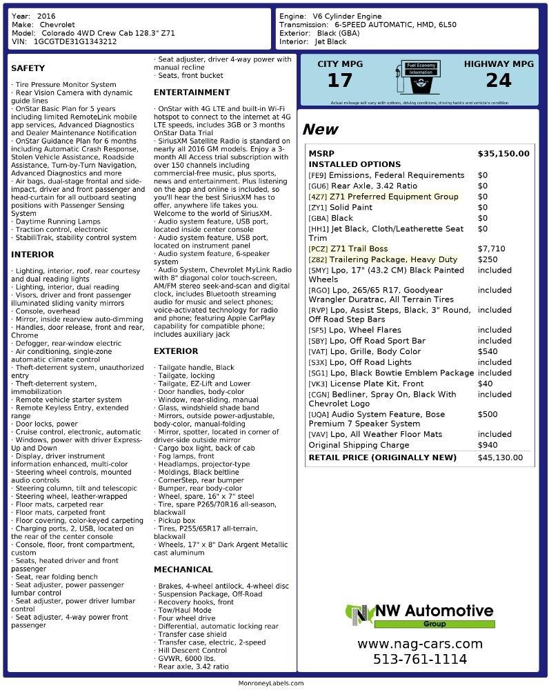 Chevrolet Colorado 4WD Crew Cab 128.3" Z71 2016