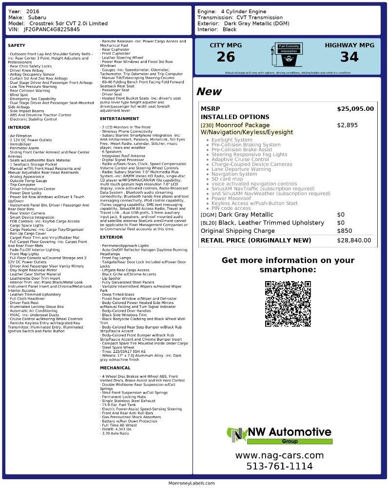 Subaru Crosstrek 5dr CVT 2.0i Limited 2016