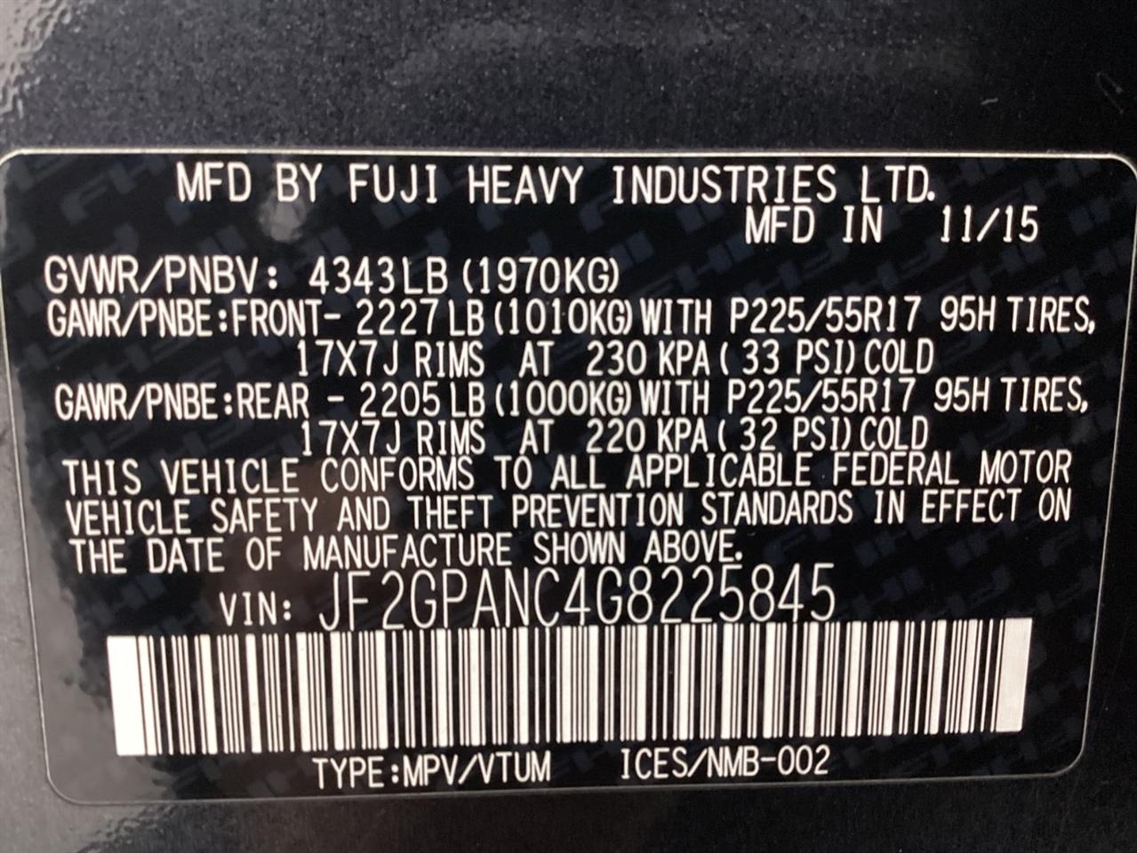 Subaru Crosstrek 5dr CVT 2.0i Limited 2016