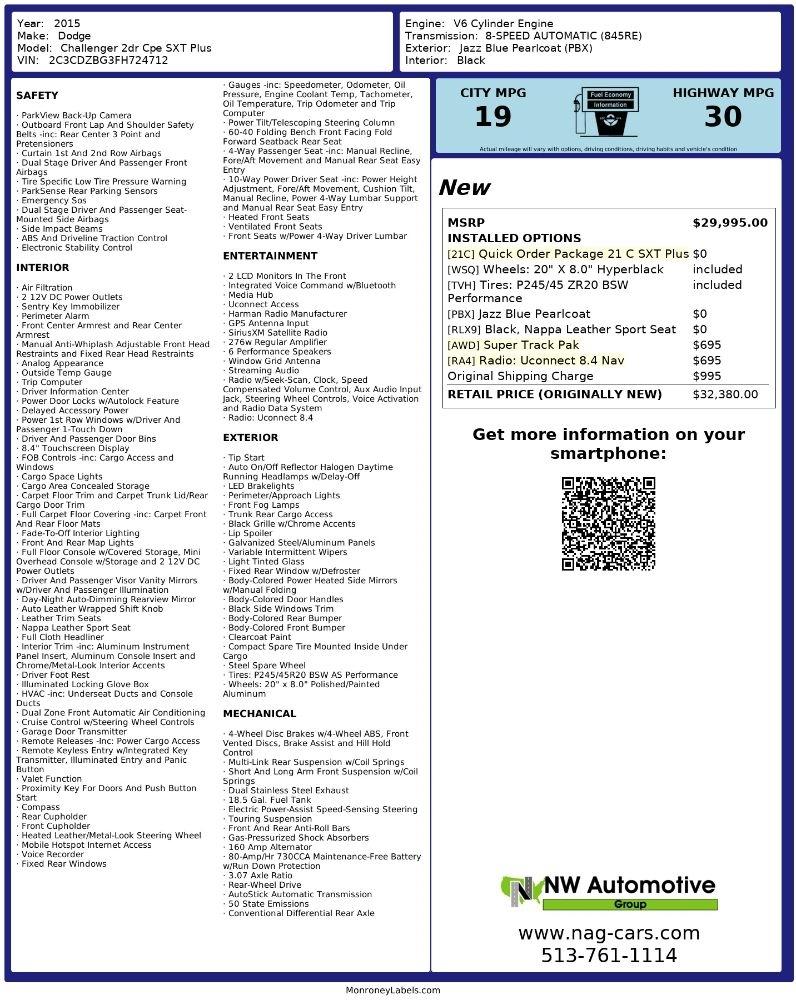 Dodge Challenger 2dr Cpe SXT Plus 2015