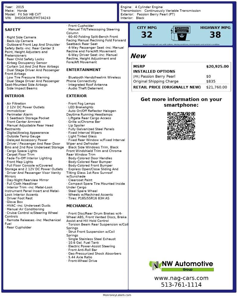 Honda Fit 5dr HB CVT EX-L 2015