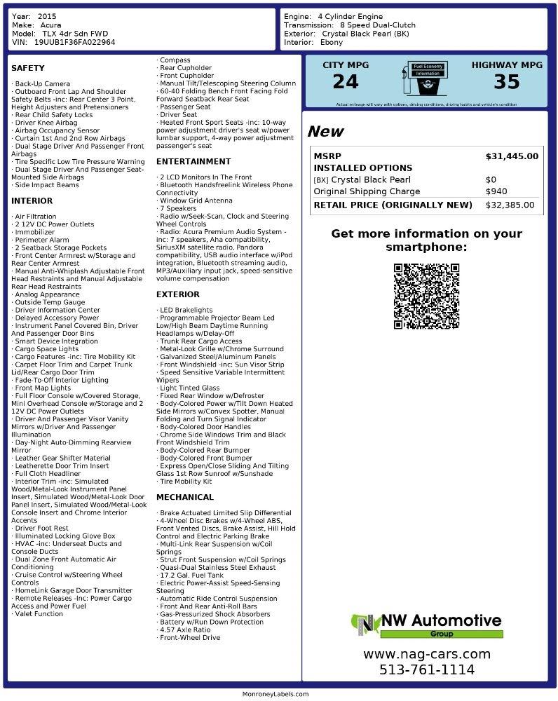 Acura TLX 4dr Sdn FWD 2015
