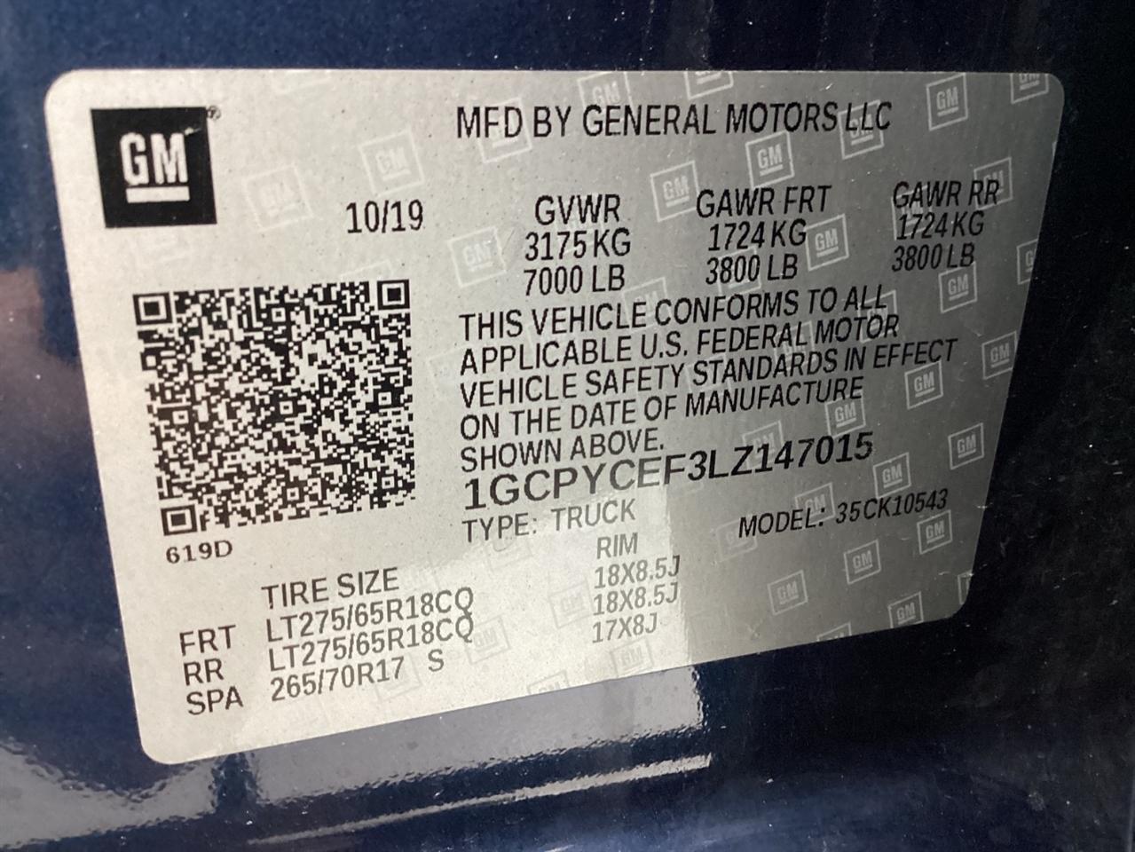 Chevrolet Silverado 1500 4WD Crew Cab 147" Custom Trail Boss 2020