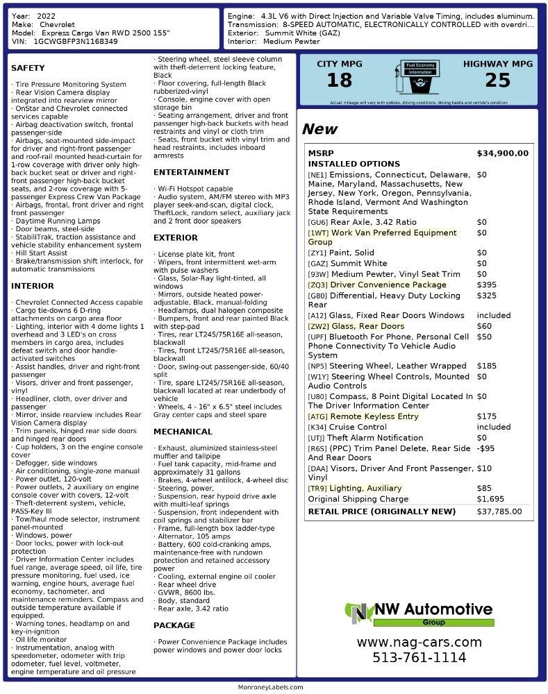 Chevrolet Express Cargo Van RWD 2500 155" 2022