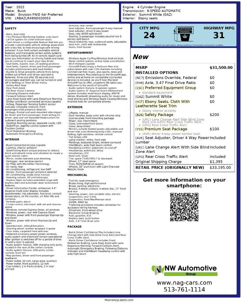 Buick Envision FWD 4dr Preferred 2022