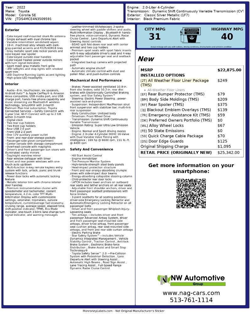 Toyota Corolla SE Nightshade CVT (Natl) 2022