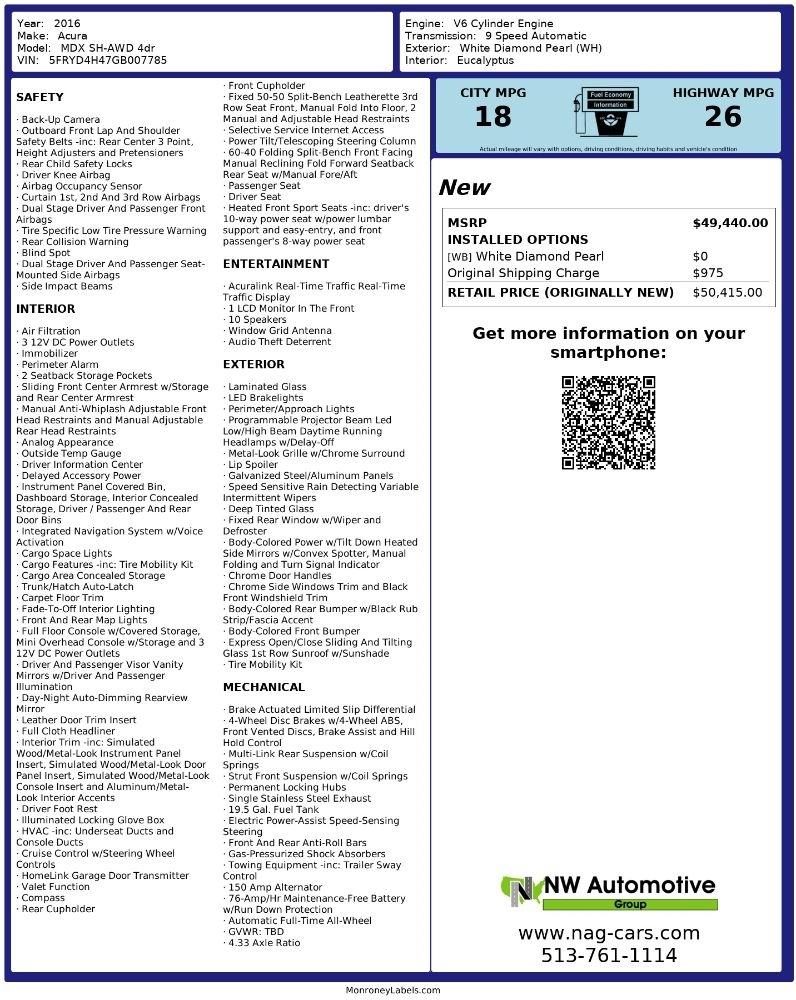 Acura MDX SH-AWD 4dr w/Tech/AcuraWatch Plus 2016