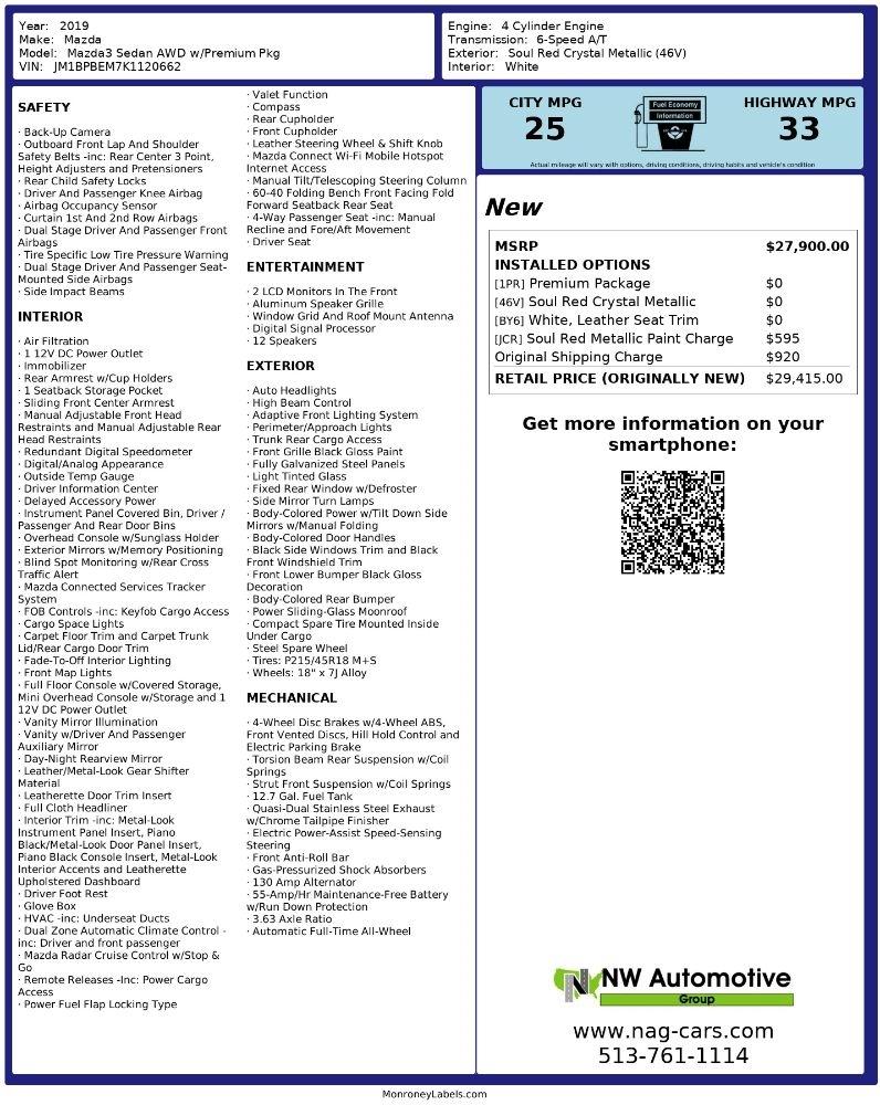 Mazda Mazda3 Sedan AWD w/Premium Pkg 2019