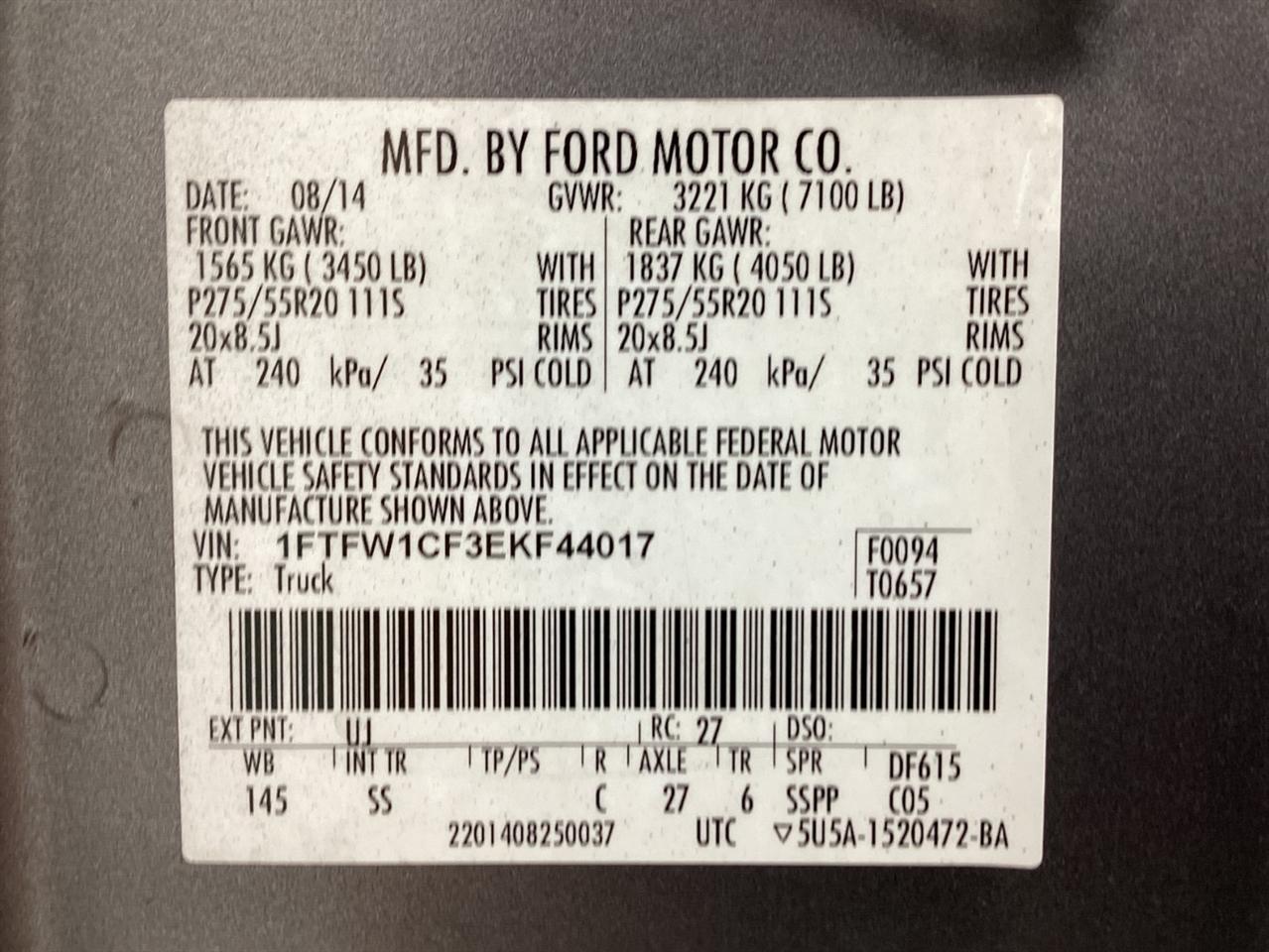 Ford 150 2WD SuperCrew 145" Platinum 2014