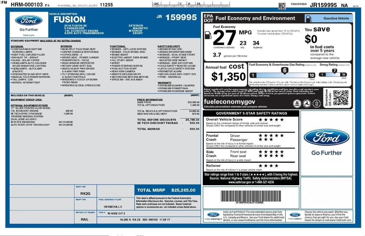 Ford Fusion SE FWD 2018