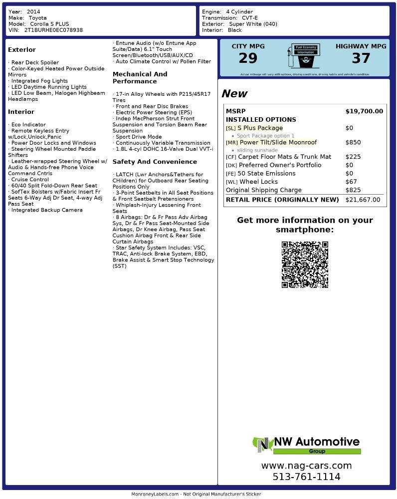 Toyota Corolla 4dr Sdn CVT LE Premium (Natl) 2014