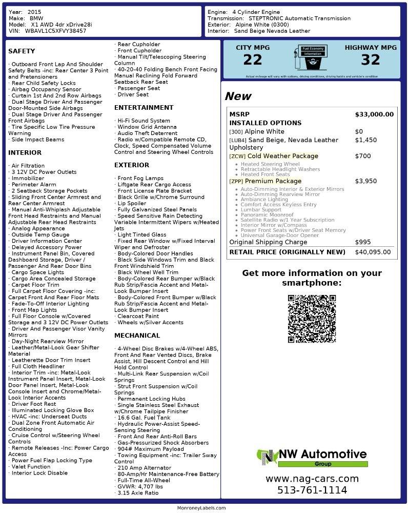 BMW X1 AWD 4dr xDrive28i 2015